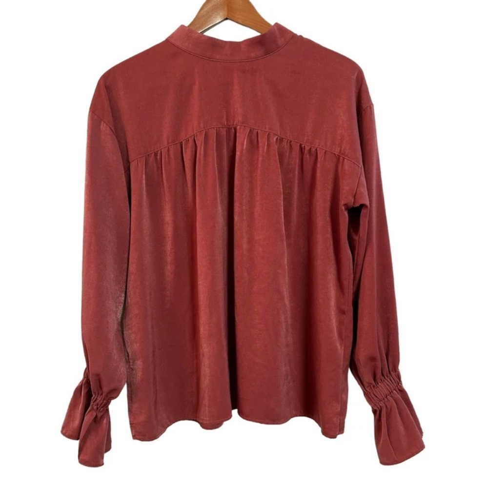 Monts Rust Long Sleeve Mock Turtleneck Blouse with Flare Sleeves size Large